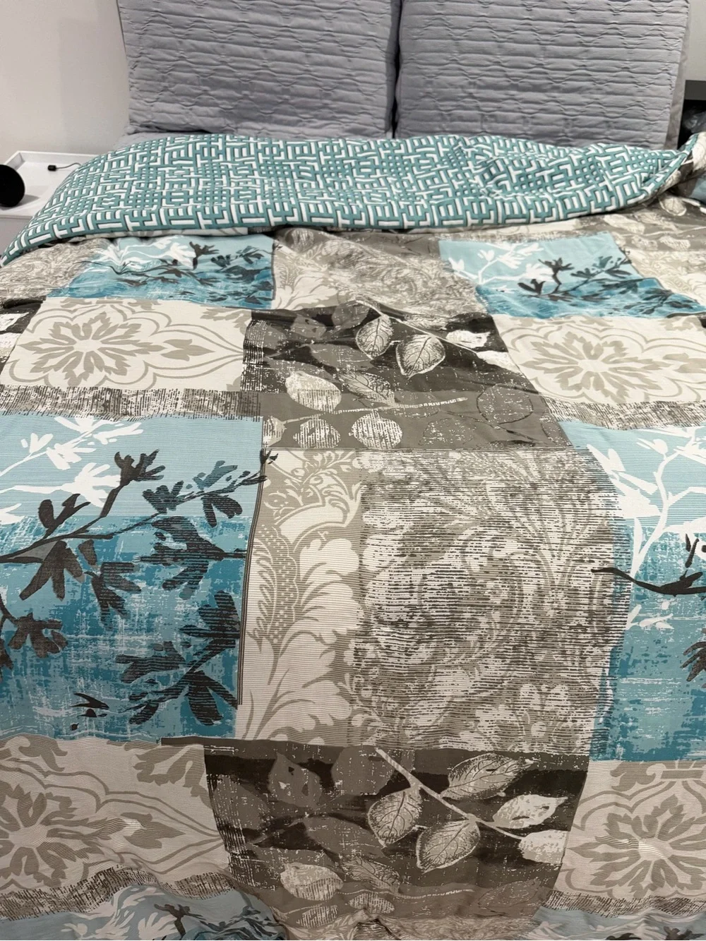 Teal and Gray Patchwork Comforter Home Bedding Scott Living